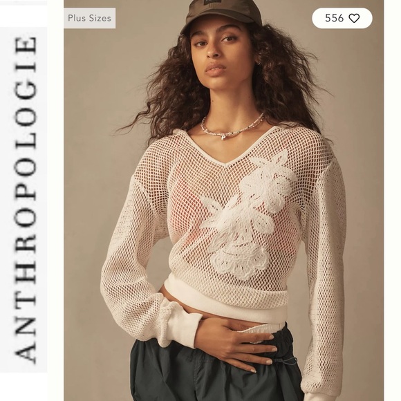 NWOT Anthropologie Daily Practice White Embroidered Mesh Hooded Pullover m - Picture 2 of 12